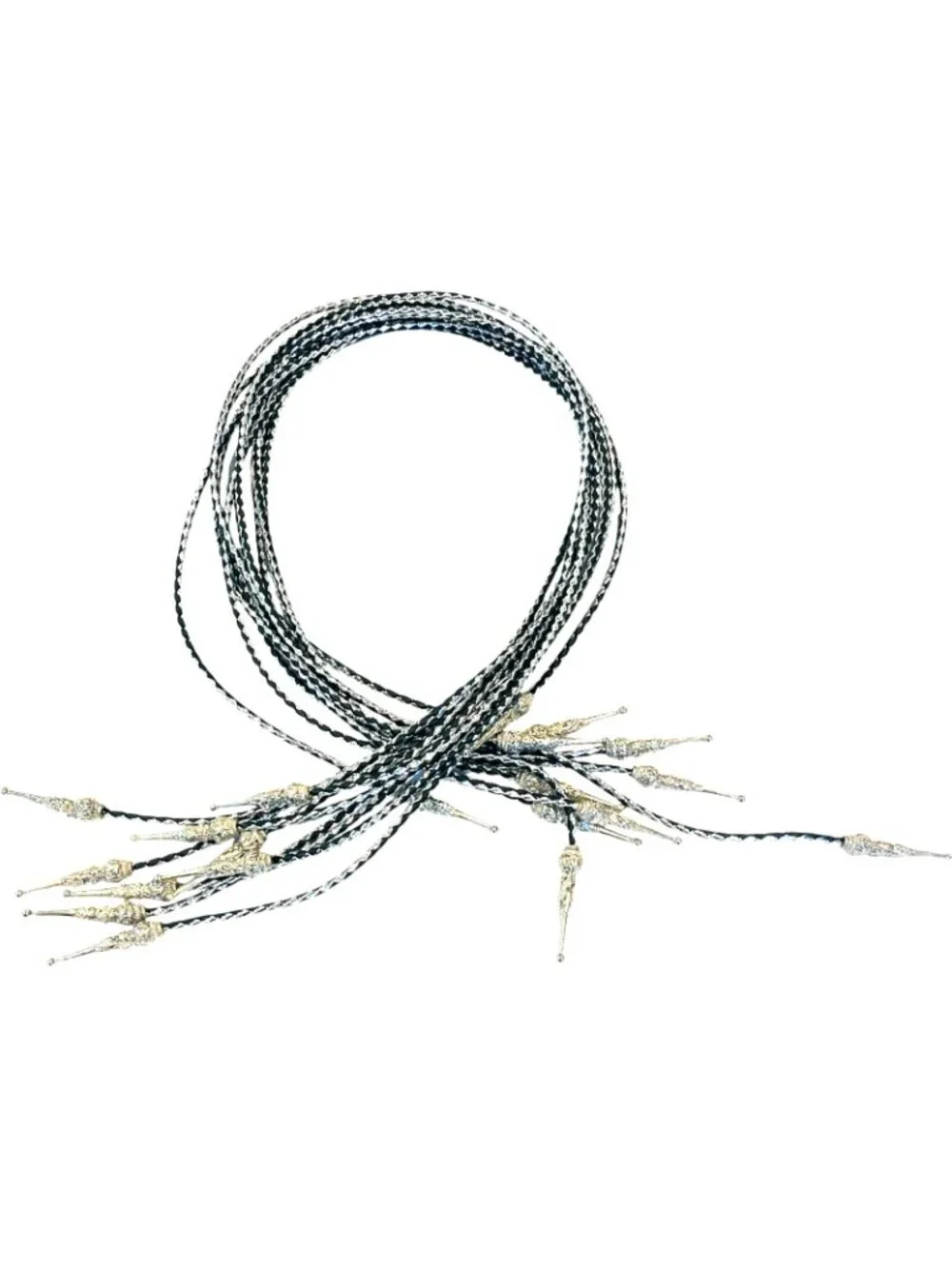 Silver and Black Corded Bolo Tie Strings with Decorative Tips - 36